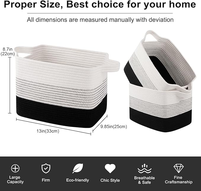 OIAHOMY Storage Basket, Woven Baskets for Storage, Cotton Rope Basket for toys,Towel Baskets for Bathroom - Pack of 3, Gradient Dark