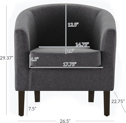 BELLEZE Living Room Chair, Linen Round Accent Barrel Chair, Club Tub Sofa Chair for Bedroom, Corner Chair with Flared Legs and Cozy Soft Padding - Highland (Gray)