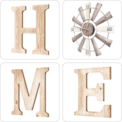 Farmhouse Home Signs with Windmill Clock Wall Decor Rustic Home Letters Wall Art for Living Room Kitchen Entryway Dining Room Bedroom (water-white)
