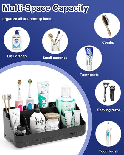 Bathroom Counter Organizer and Storage, 7 Slots Detachable Toothbrush Holders for Bathrooms, Anti-Slip Electric Toothbrush and Toothpaste Holder Countertop Vanity Organizer Accessories for Adults Kids