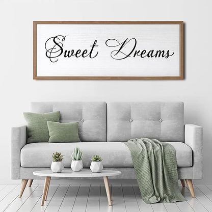Sweet Dreams Wall Decor Above Bed 32x12 Inch Large Master Bedroom Hanging Wood Rustic Framed Farmhouse Sweet Dreams Sign Guest Room Aesthetic And Minimalist Over Bed Wall Art（Wood White）