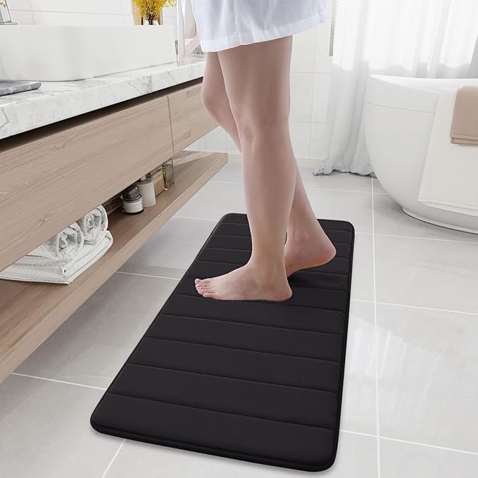 Buganda Memory Foam Bath Mat, 44" x 17", Ultra Soft and Non-Slip Bathroom Rugs, Water Absorbent and Machine Washable Bath Rug for Bathroom, Shower, and Tub, Black