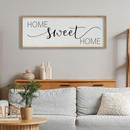 SRSZHIYUE Home Sweet Home Sign 40"x15" for Farmhouse Rustic Large Family Living Room Over Couch Modern Horizontal Wall Decor, Wood Framed Plaques Art Decorative (Wood)