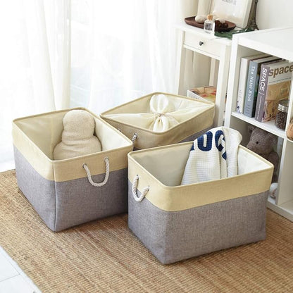 TheWarmHome Storage Baskets for Organizing, Extra Large-3Pack, 17.7L×13.8W×9.8H inch Large Sturdy Storage Bins, Decorative Storage Baskets for Shelves Closet Nursery (Gold&Grey)