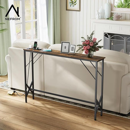47.2'' Console Table, Skinny Entryway Table with Fast-Charging Station, Narrow Long Sofa Table, Behind Slim Couch Table for Entrance, Hallway, Living Room Decor ST-BR120-1