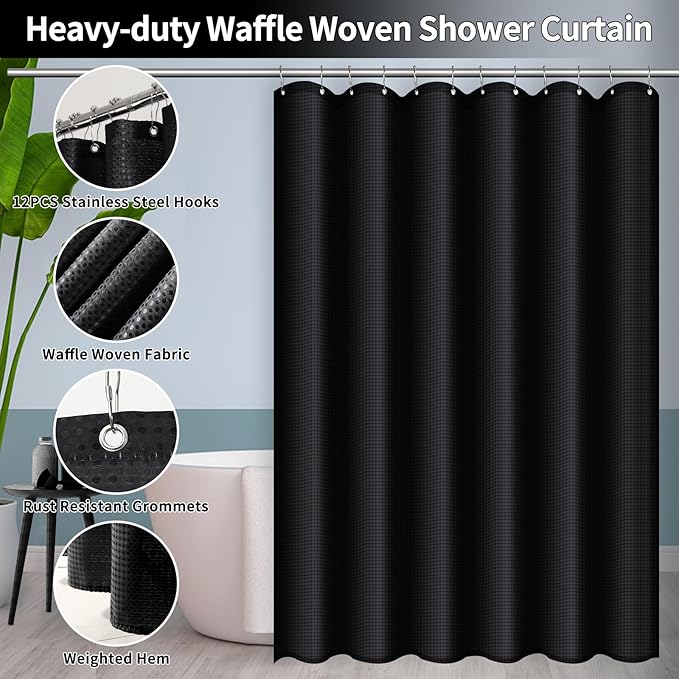 Black and Gold Bathroom Set with Shower Curtain and Rugs, Bathroom Accessories Sets with Extra Soft and Absorbent Bath Rugs Shower Curtain Black Bathroom Sets for Bath