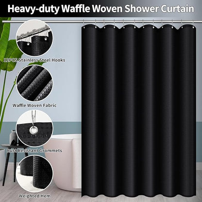 24 PCS Black Bathroom Accessories Set with Shower Curtain and Rugs, Bathroom Sets with Extra Soft and Absorbent Bath Rugs Shower Curtain Black Bathroom Sets for Bath