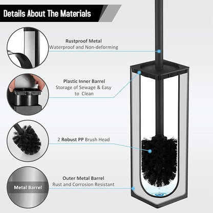 Square Toilet Brush with Holder,Stainless Steel Toilet Bowl Brush and Holder for Bathroom,2PACK