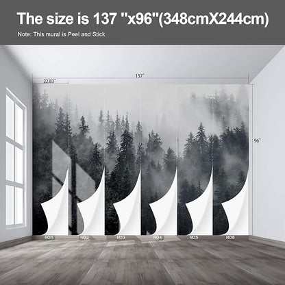Misty Forest Landscape Wall murals Woodland Tree Peel and Stick Wallpaper for Bedroom Living Room - 96"x137"