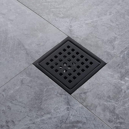 4" Matte Black Shower Floor Drain Square for Bathroom Kitchen Removable Grill Plate Cover with Flange Kit, Sus304 Stainless Steel Finish