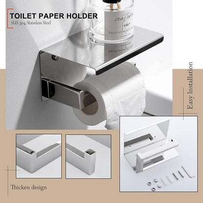 4-Piece Bathroom Hardware Set Chrome Bath Towel Bar Holder Sets Wall Mounted Stainless Steel Square Bathroom Accessory Kit, Polished Chrome 23.6 Inch