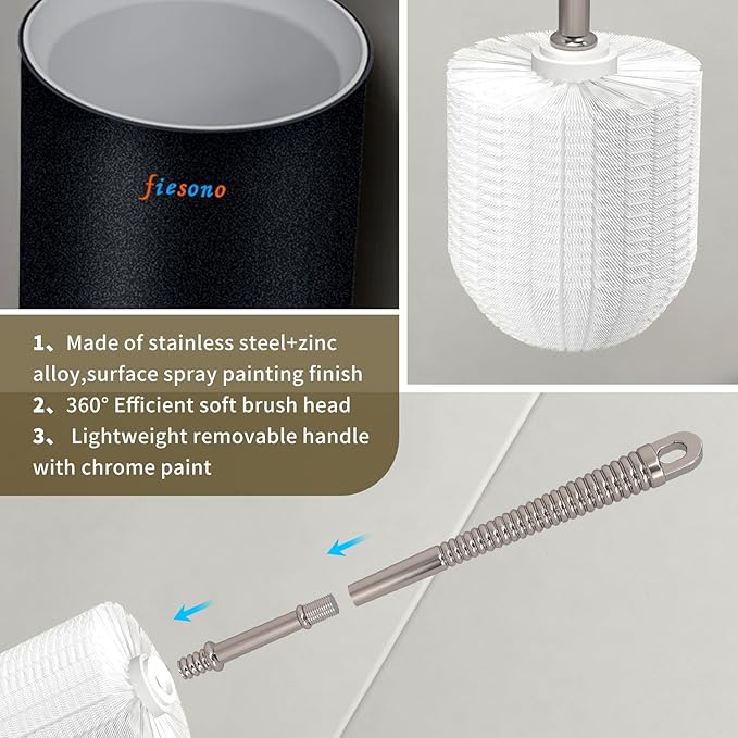 Toilet Brush and Holder Set, Bathroom Cleaner Brush Set with Light Brush Handle, Soft Bristle, Corrosion Resistant Holder, Wall Mounted/Floor Standing