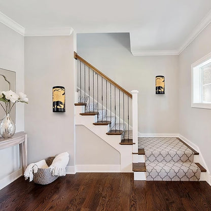 Black Wall Sconces,Bear Metal Yellow Parchment Rustic Wall Sconces,Farmhouse E26 Base Hallway Wall Light Fixtures,Industrial Wall Mount Lamp,Indoor Wall Lamps for Living Room,Bedroom,Bedside