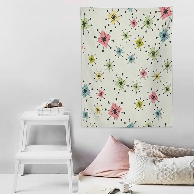 ICMOLYYENLO Abstract Cat Tapestry, Medieval Abstract Atomic Star Cat Vintage Home Wall Hanging Art Tapestry for Bedroom Living Room Dormitory 60x80 Inch