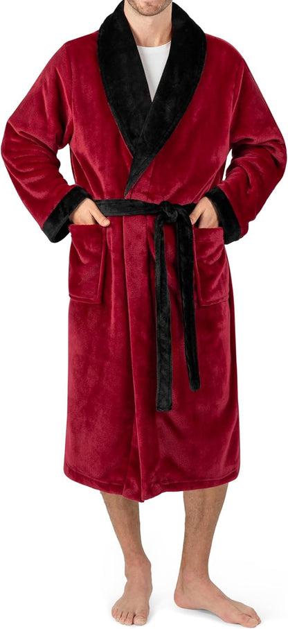 PAVILIA Mens Soft Robe Bathrobe for Men, Lightweight Fleece Male Robe Long Bath Shower Spa