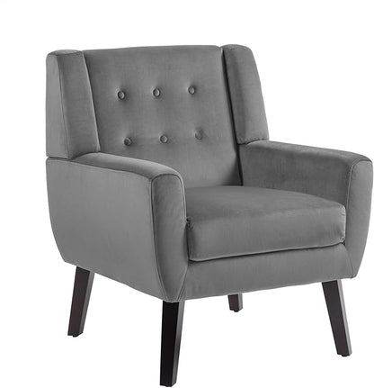 UIXE Accent Chair, Velvet Upholstered Armchair for Living Room, Modern Club Arm Chairs Comfy Single Sofa Button Tufted Bedroom Reading Seat - Gray, Set of 1