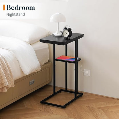Yoobure C Shaped End Table, Side Table for Couch and Bed, Small Side Table for Small Spaces, Living Room, Bedroom, Rustic Snack Table