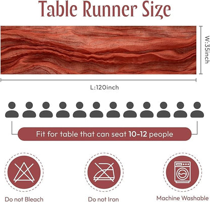 Sioloc Terracotta Table Cloth Cheesecloth Table Runner 10ft Rustic for Tea Wedding Party Baby Bridal Centerpiece Fall Decor for Home Halloween Thanksgiving