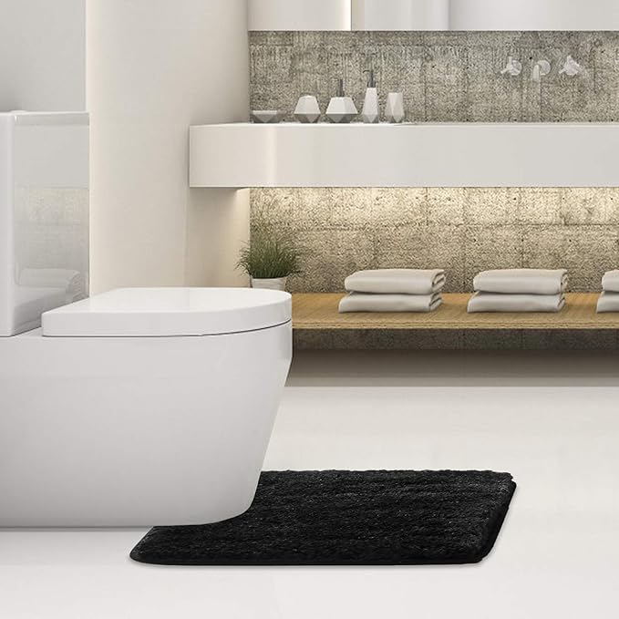 Suchtale Bathroom Contour Rug Non Slip Bath Mat Water Absorbent Soft Microfiber Shaggy Bathroom Mat Machine Washable Bath Rug for Bathroom Thick Plush U Shape Toilet Rug (20 x 24, Black)