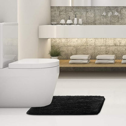 Suchtale Bathroom Contour Rug Non Slip Bath Mat Water Absorbent Soft Microfiber Shaggy Bathroom Mat Machine Washable Bath Rug for Bathroom Thick Plush U Shape Toilet Rug (20 x 24, Black)