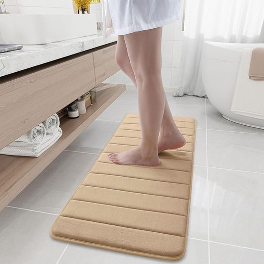 Buganda Memory Foam Bath Mat, 47" x 17", Ultra Soft and Non-Slip Bathroom Rugs, Water Absorbent and Machine Washable Bath Rug Runner for Bathroom, Shower, and Tub, Camel
