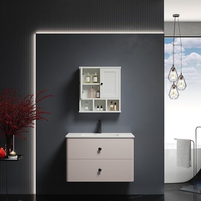 WPC Bathroom Cabinet Wall Mounted,with Adjustable Shelf,Wall Cabinet Shelf for Bathroom and Laundry, White