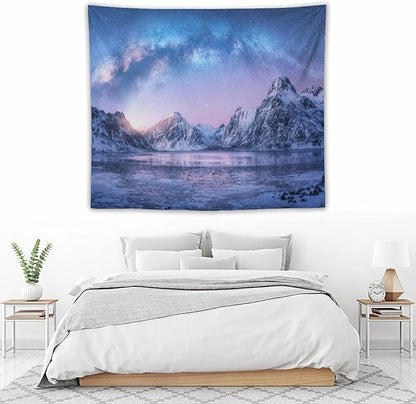 HZOHNAGO Mountain Tapestry Aurora Snow Mountain Sunset Pattern Printed Wall Tapestry Wall Hanging for Bedroom Living Room Dorm 60" W x 50" H