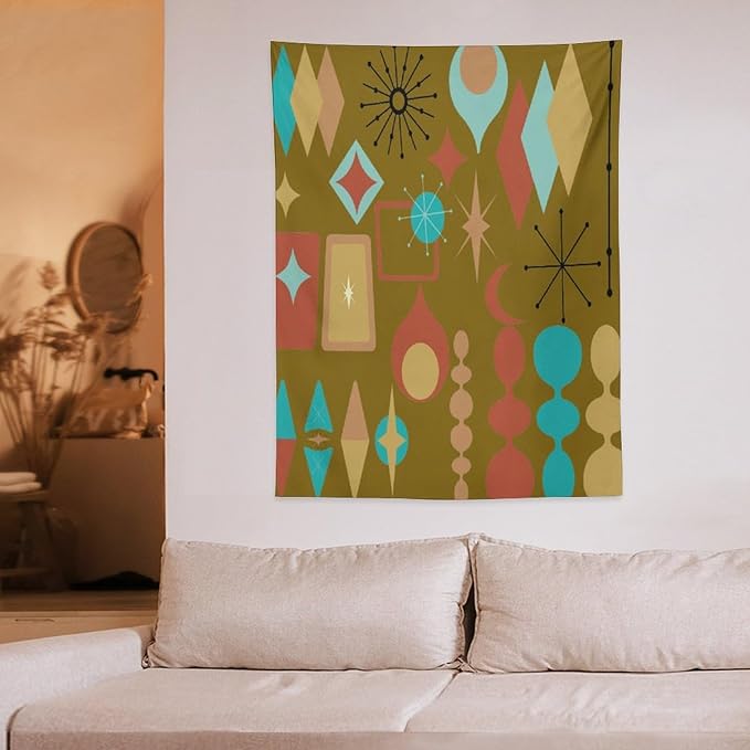 ICMOLYYENLO Boho Medieval Cat Tapestry, Abstract Atomic Starburst Geometric Aesthetic Art Wall Hanging For Bedroom Living Room Dormitory 60x80 Inches