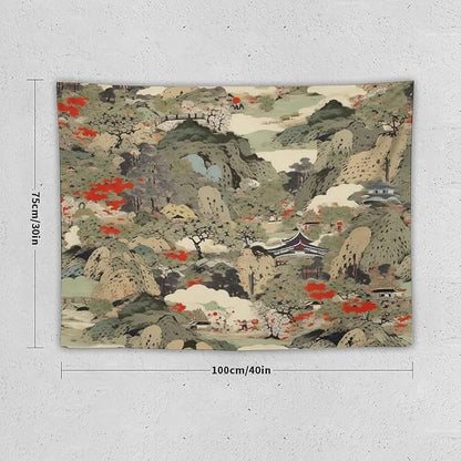 Asian Tapestry, Japanese Red Landscape, Bedroom & Living Room Decor, 40"x30"