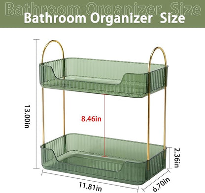 Bathroom Counter Organizer Countertop Storage, Cosmetics Skincare Shelf, Makeup Organizer Perfume for Dresser Vanity Tray, Spice Rack for Kitchen(2 Tier-Green)