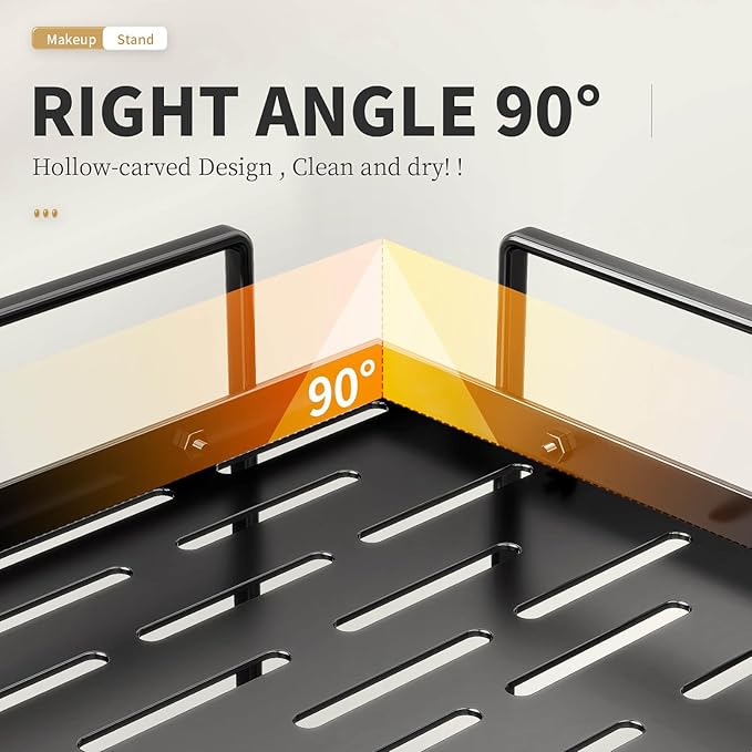 2-Tier Bathroom Counter Organizer, Corner Bathroom Organizer Countertop, Black Vanity Tray Counter Corner Shelf, Corner Organizer for Skincare Makeup Kitchen Storage, 8.2''L x 8.2''W x 11.2''H