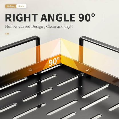 2-Tier Bathroom Counter Organizer, Corner Bathroom Organizer Countertop, Black Vanity Tray Counter Corner Shelf, Corner Organizer for Skincare Makeup Kitchen Storage, 8.2''L x 8.2''W x 11.2''H