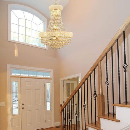 12 - Light Unique Empire Crystal Chandelier for Foyer Entryway Living Room Dining Room Bedroom Entryway Gold Finish