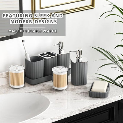 Bathroom Accessories Set - Gorgeous Grey Bathroom Set, 10PC Bathroom Accessory Set, Gray Bathroom Accessories Set, Trash Can, Qtip Holder Dispenser & Soap Dispenser