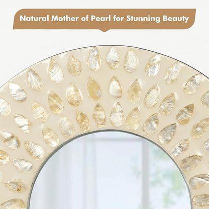 Boho Mirror Wall Decor for Living Room, 3PCS Natural Mother of Pearl Decorative Mirror for Farmhouse Rustic Home, Hanging Sculptures for Women Bedroom Hallway Porch Decoration (Light Brown)