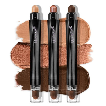 Classic 3PCS Neutral Eyeshadow Stick Makeup Set, Metallic Shimmer Matte Cream Eye Shadow Eyeliner Brightener Pencil Crayon - J2