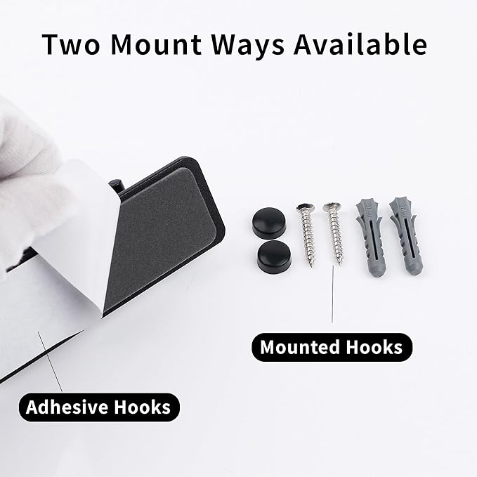 Black 6 Wall Hooks, Matte Black Bathroom Hook Rail, Self Adhesive Key Hook Rack Hanger Towel Robe Stick Hooks for Toilet Entryway Hallway Kitchen Wall Mounted