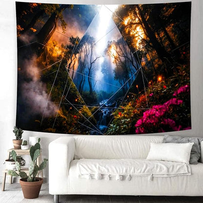 Delur Forest Tapestry Tree of Life Misty Tropical Rainforest Tapestry Wall Hanging Mystical Colorful Spiritual Psychedelic Nature Landscape Headboard for Bedroom Living Room Home Decor (70.8" x 92.5")