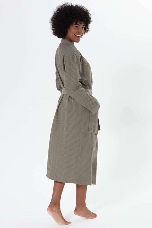 Women’s Luxury Waffle Shawl Collar, Hooded Robe w Piping – Lightweight, Long, Ultra Soft Spa Sleepwear Bathrobe