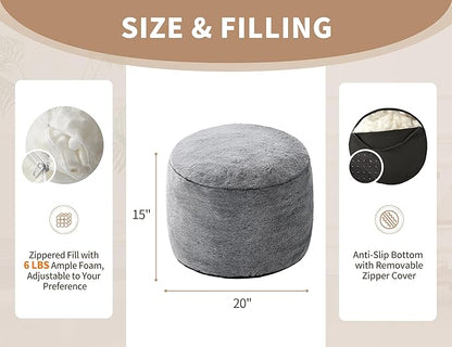 Round Ottoman Foot Rest for Couch 20"x15" Foot Stool Ottoman Pouf with Foam Chunk Filling Small Ottomans Foot Stools Poufs for Living Room Dark Grey Poof Hassocks and Ottomans Soft Foot Rest for Chair