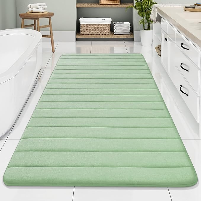 Buganda Memory Foam Bath Mat, 70" x 34", Ultra Soft and Non-Slip Bathroom Rugs, Water Absorbent and Machine Washable Bath Rug Runner for Bathroom, Shower, and Tub, Sage Green
