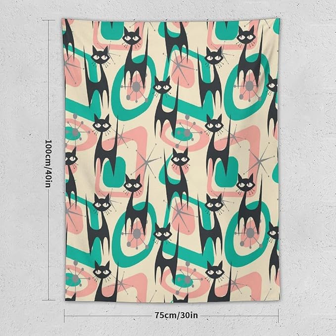 ICMOLYYENLO Boho Medieval Cat Tapestry, Abstract Atomic Starburst Geometric Aesthetic Art Wall Hanging For Bedroom Living Room Dormitory 60x80 Inches