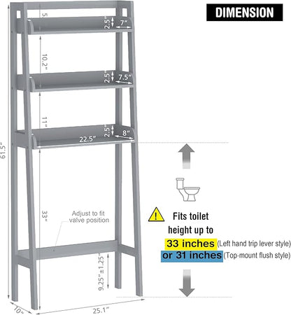 UTEX Over Toilet Bathroom Organizer, 3-Tier Above Toilet Storage Shelf Rack, Bathroom Shelves Over Toilet (Gray)