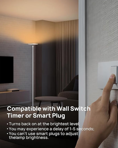 TROND Floor Lamp, 5000LM Super Bright Sky LED Modern Torchiere Standing Lamp, 3000K Warm White with 5-Level Dimmable, 71 in Tall Pole Light, 30-Minute Timer, Modular Rod, Wall Switch Compatible