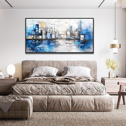 ZUITINGHUA Large Black Framed Wall Decor For Living Room Canvas Wall Art For Office Modern Wall Decorations For Bedroom Blue Landscape Paintings Abstraction Pictures Artwork Home Decor 24x48 In