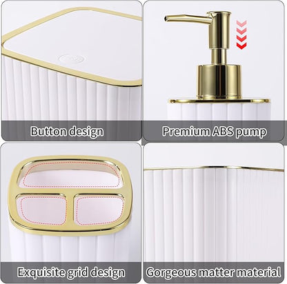 Bathroom Accessories Set - Gorgeous Bathroom Set, 10PC White Bathroom Accessory Set, Toilet Brush, Trash Can, Qtip Holder Dispenser & Soap Dispenser