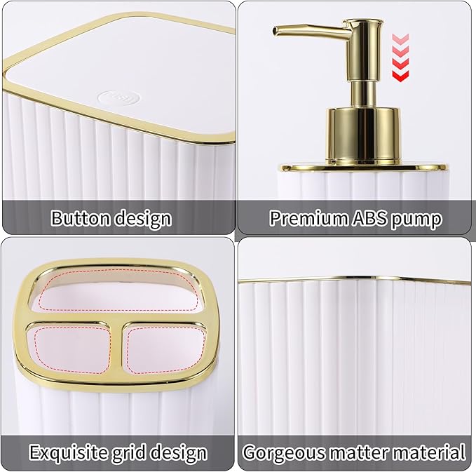 Bathroom Accessories Set- 25PC White Bathroom Set, Bathroom Set with Shower Curtain and Rugs, Pink Shower Curtain Set, Soap Dish & Trash Can