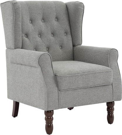 UIXE High Back Accent Chair, Upholstered Armchair in Fabric, Retro Wingback Arm Chair for Living Room, Comfy Single Sofa Bedroom Reading Seat with Solid Wood Legs - Light Gray
