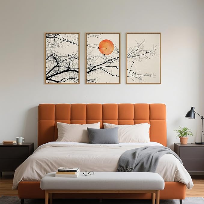 Celestdeco Large Vintage Tree Branch Framed Canvas Wall Art Set, Retro Tree Drawing Wall Decor, Nature Botanical Wall Painting, Neutral Landscape Art Print for Living Room, Bedroom, Office - 24"X36"X3