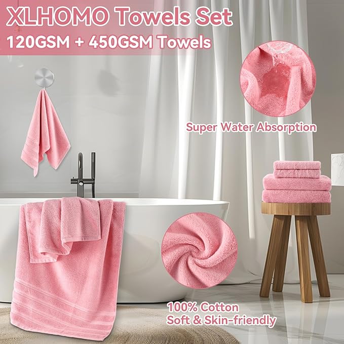 Pink Bathroom Accessories, 24 Pieces Pink Bathroom Accessories Set with Shower Curtain, Bath Towels, Trash Can, Soap Dispenser and Soap Dish for Bathroom/Housewarming